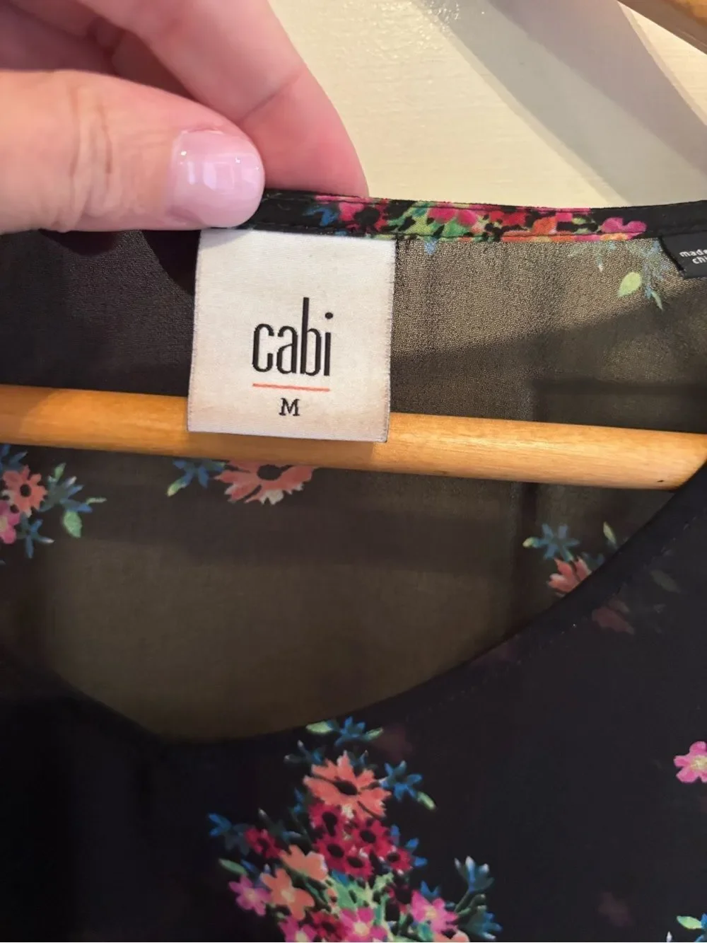 CAbi Black Floral Sheer Boho Blouse